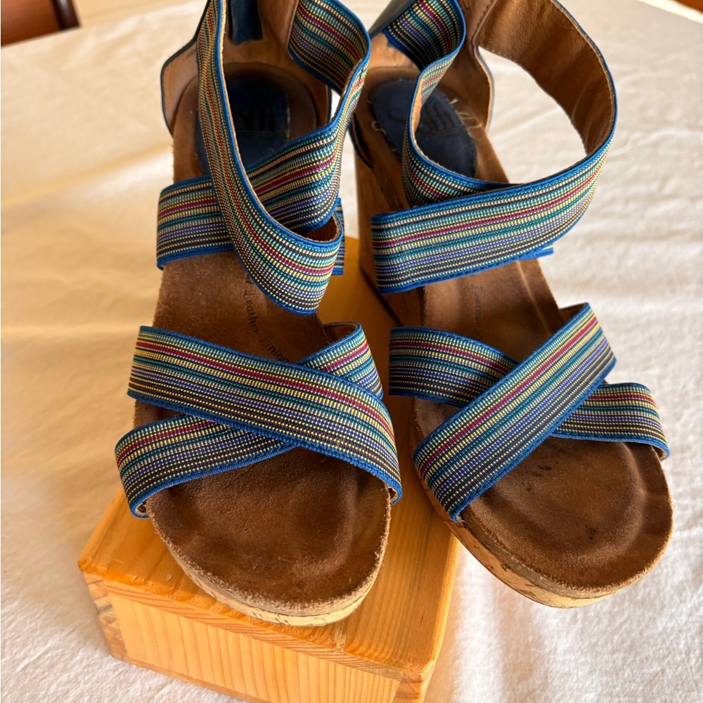 Söfft Multicolor Strappy Cork Wedge Sandals